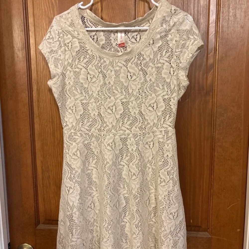 New York & Company Ivory Lace Fit-and-Flare Dress